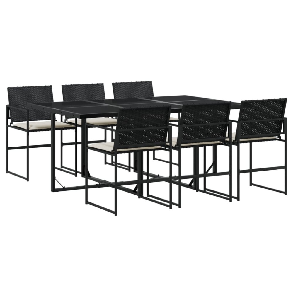 vidaXL Set mobilier de grădină cu perne, 7 piese, negru, poliratan