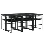 vidaXL Set mobilier de grădină cu perne, 7 piese, negru, poliratan vidaXL Set mobilier de grădină cu perne, 7 piese, negru, poliratan