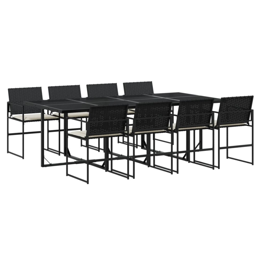 vidaXL Set mobilier de grădină cu perne, 9 piese, negru, poliratan
