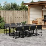 vidaXL Set mobilier de grădină cu perne, 9 piese, negru, poliratan vidaXL Set mobilier de grădină cu perne, 9 piese, negru, poliratan