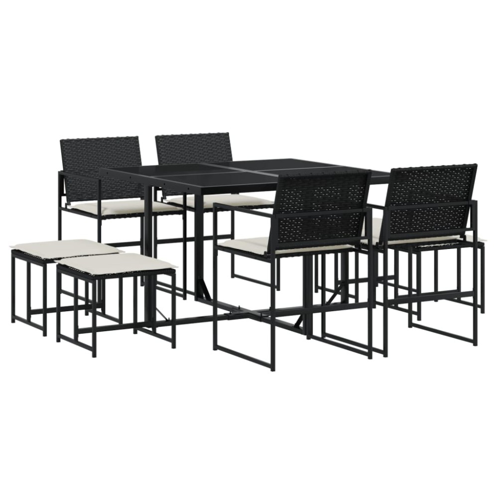 vidaXL Set mobilier de grădină cu perne, 9 piese, negru, poliratan