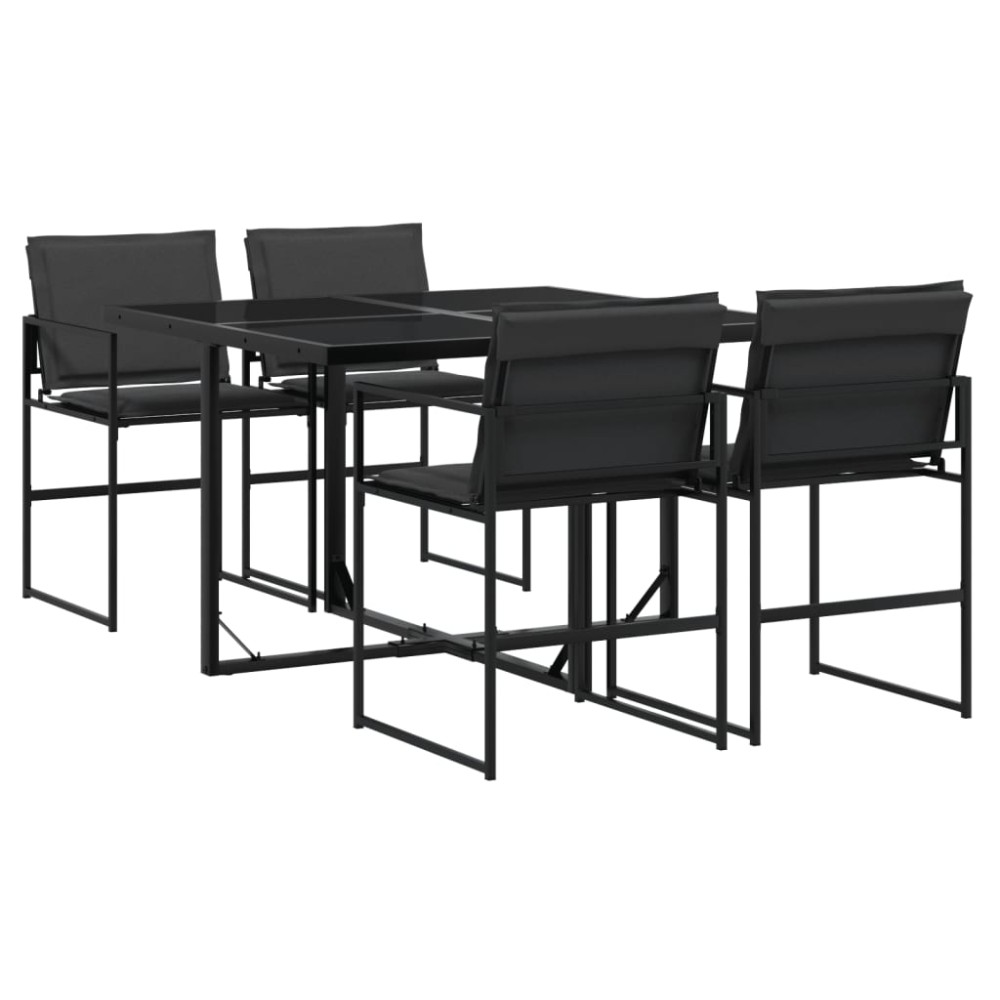 vidaXL Set mobilier de grădină, 5 piese, cu perne, negru, textilenă