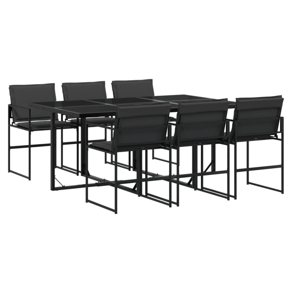 vidaXL Set mobilier de grădină, 7 piese, cu perne, negru, textilenă