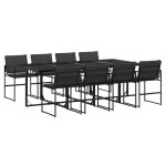 vidaXL Set mobilier de grădină, 9 piese, cu perne, negru, textilenă vidaXL Set mobilier de grădină, 9 piese, cu perne, negru, textilenă
