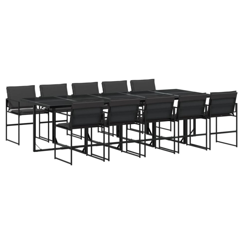 vidaXL Set mobilier de grădină, 11 piese, cu perne, negru, textilenă