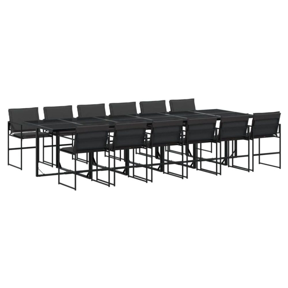 vidaXL Set mobilier de grădină, 13 piese, cu perne, negru, textilenă