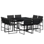 vidaXL Set mobilier de grădină, 9 piese, cu perne, negru, textilenă vidaXL Set mobilier de grădină, 9 piese, cu perne, negru, textilenă