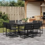 vidaXL Set mobilier de grădină, 9 piese, cu perne, negru, textilenă vidaXL Set mobilier de grădină, 9 piese, cu perne, negru, textilenă