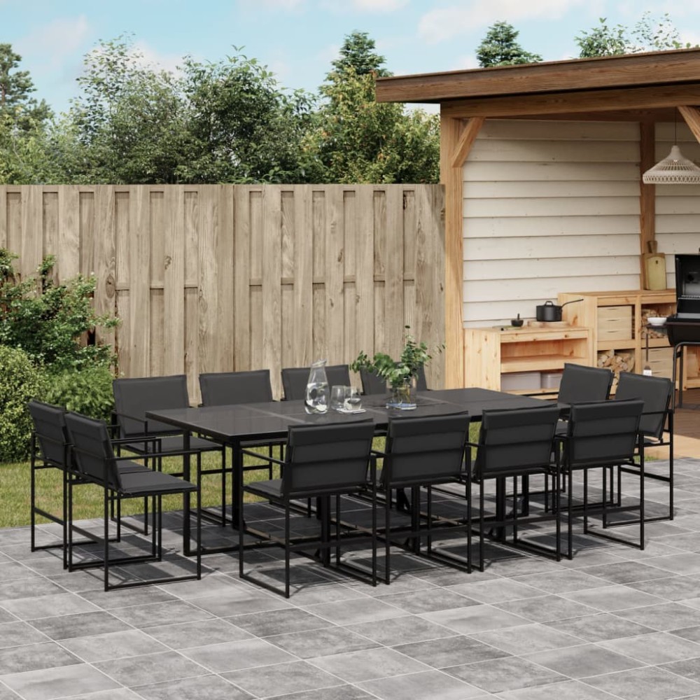 vidaXL Set mobilier de grădină, 13 piese, cu perne, negru, textilenă
