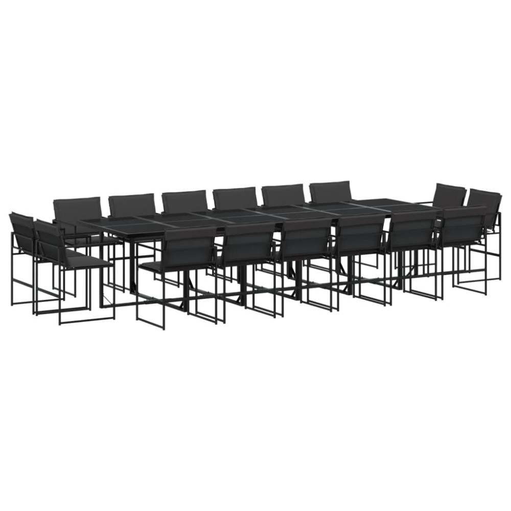 vidaXL Set mobilier de grădină, 17 piese, cu perne, negru, textilenă