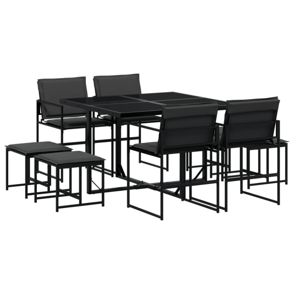 vidaXL Set mobilier de grădină, 9 piese, cu perne, negru, textilenă