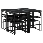 vidaXL Set mobilier de grădină, 9 piese, cu perne, negru, textilenă vidaXL Set mobilier de grădină, 9 piese, cu perne, negru, textilenă