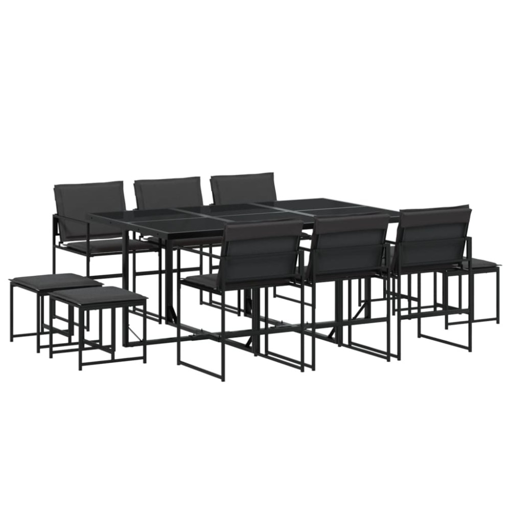 vidaXL Set mobilier de grădină, 11 piese, cu perne, negru, textilenă