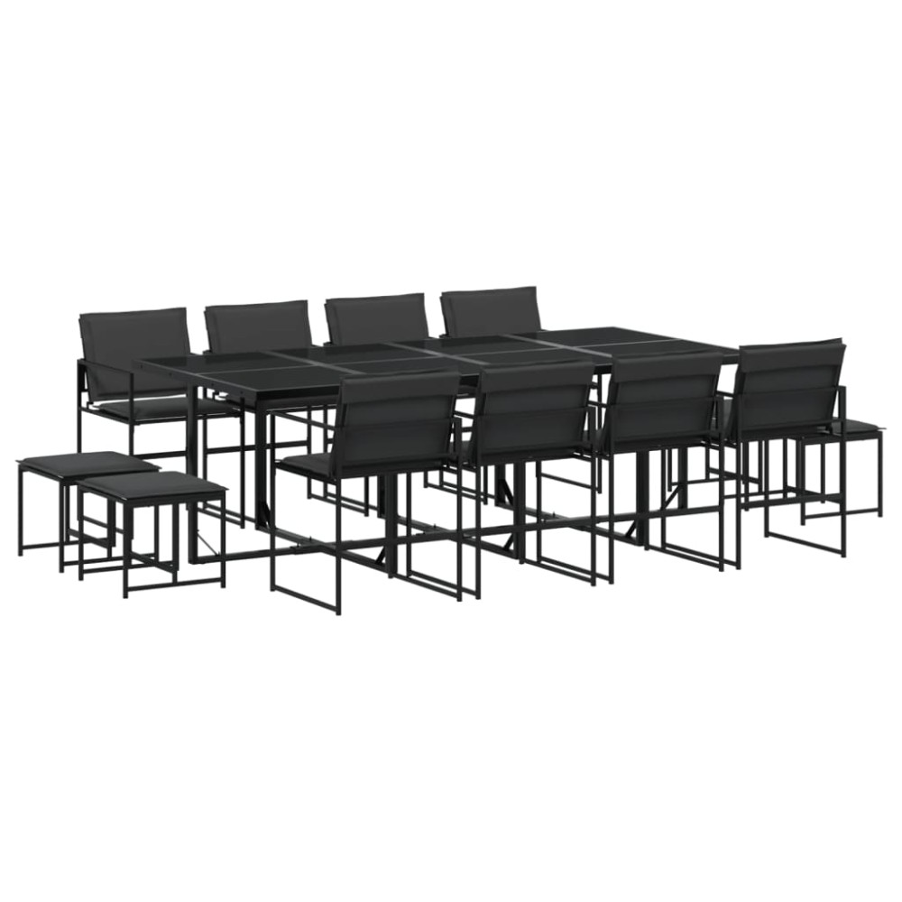 vidaXL Set mobilier de grădină, 13 piese, cu perne, negru, textilenă