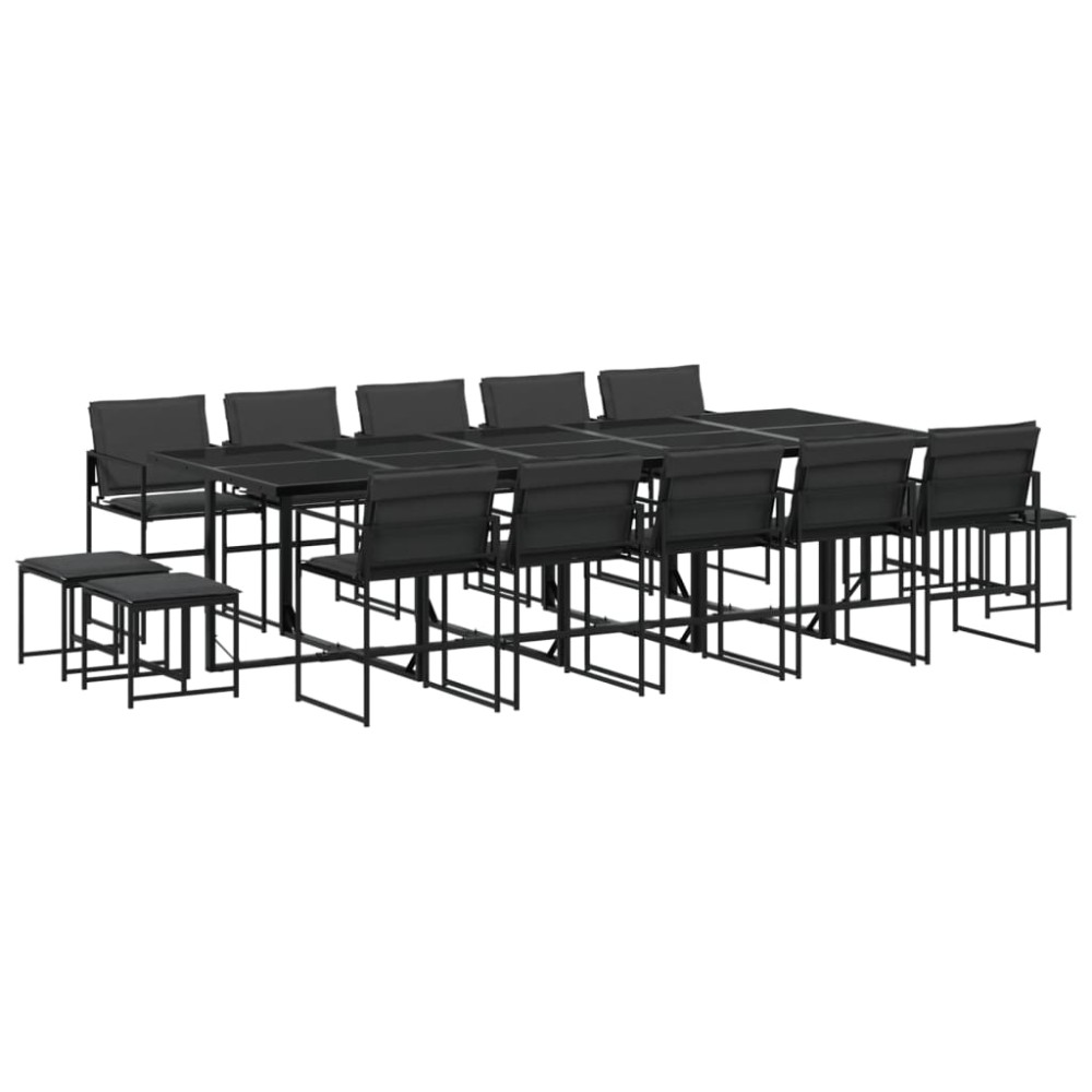 vidaXL Set mobilier de grădină, 15 piese, cu perne, negru, textilenă
