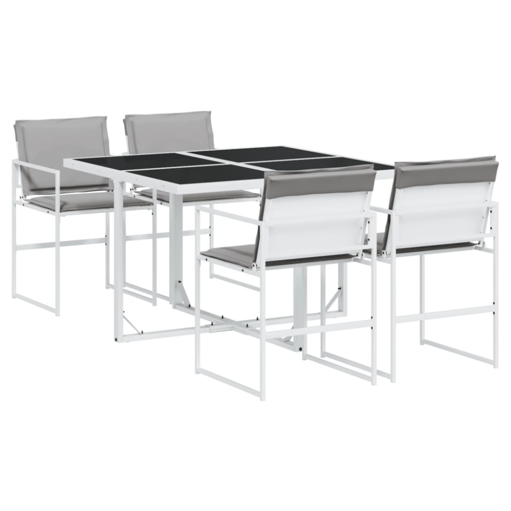 vidaXL Set mobilier de grădină, 5 piese, cu perne, alb, textilenă