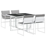 vidaXL Set mobilier de grădină, 5 piese, cu perne, alb, textilenă vidaXL Set mobilier de grădină, 5 piese, cu perne, alb, textilenă