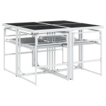 vidaXL Set mobilier de grădină, 5 piese, cu perne, alb, textilenă vidaXL Set mobilier de grădină, 5 piese, cu perne, alb, textilenă