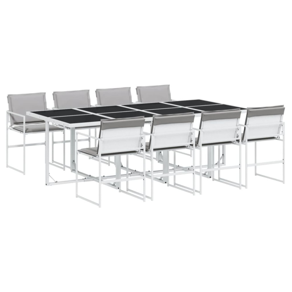 vidaXL Set mobilier de grădină, 9 piese, cu perne, alb, textilenă