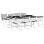 vidaXL Set mobilier de grădină, 9 piese, cu perne, alb, textilenă vidaXL Set mobilier de grădină, 9 piese, cu perne, alb, textilenă