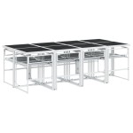 vidaXL Set mobilier de grădină, 9 piese, cu perne, alb, textilenă vidaXL Set mobilier de grădină, 9 piese, cu perne, alb, textilenă