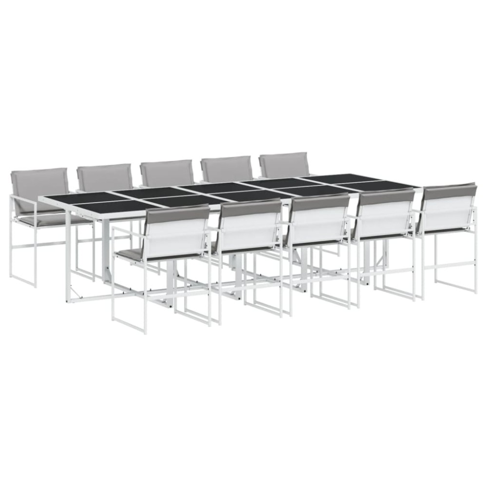 vidaXL Set mobilier de grădină, 11 piese, cu perne, alb, textilenă