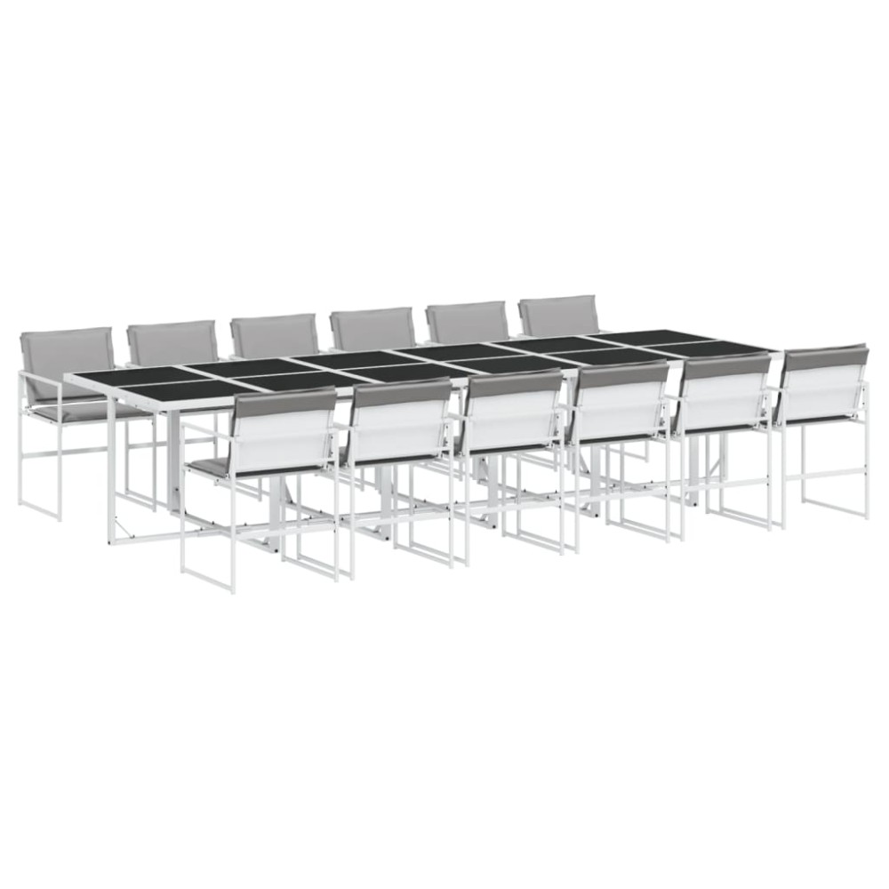 vidaXL Set mobilier de grădină, 13 piese, cu perne, alb, textilenă