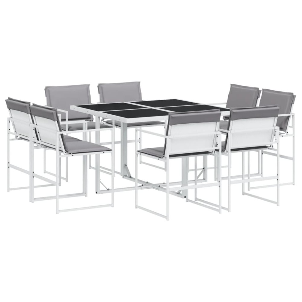 vidaXL Set mobilier de grădină, 9 piese, cu perne, alb, textilenă