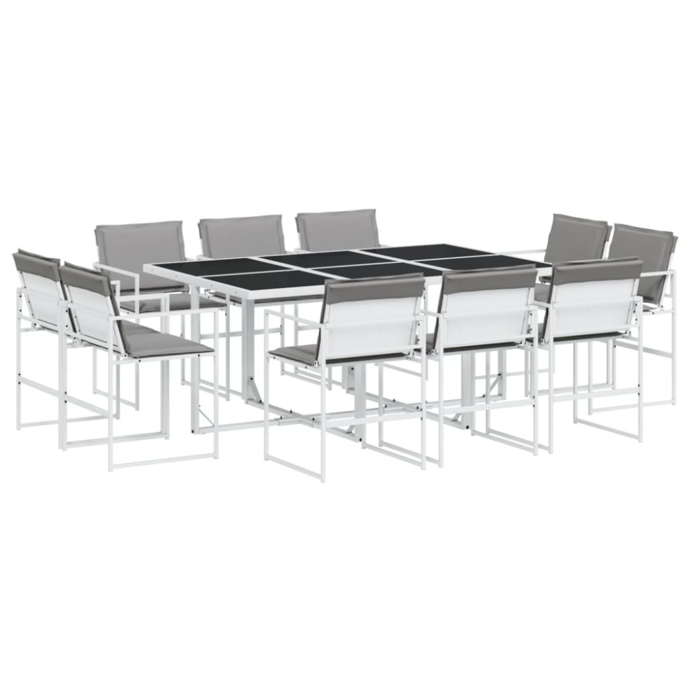 vidaXL Set mobilier de grădină, 11 piese, cu perne, alb, textilenă