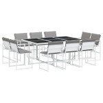 vidaXL Set mobilier de grădină, 11 piese, cu perne, alb, textilenă vidaXL Set mobilier de grădină, 11 piese, cu perne, alb, textilenă