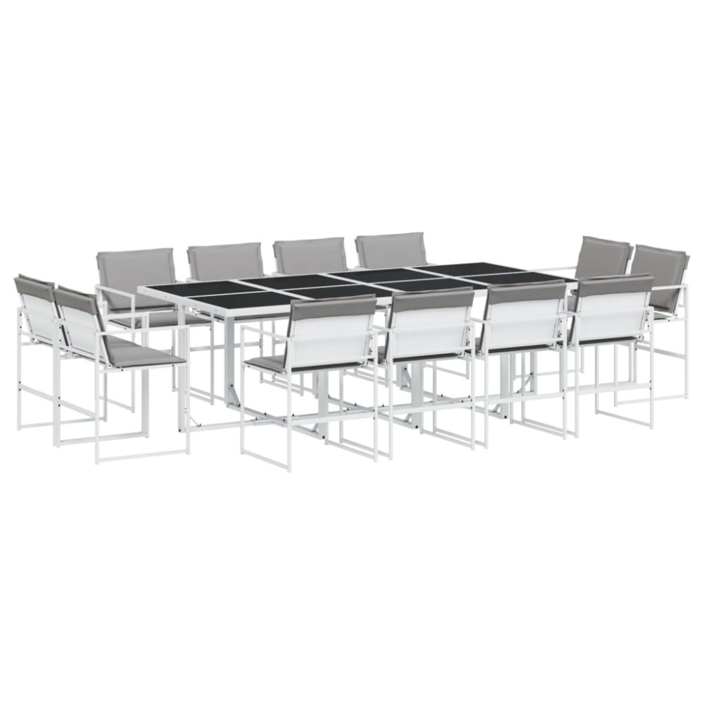 vidaXL Set mobilier de grădină, 13 piese, cu perne, alb, textilenă