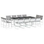 vidaXL Set mobilier de grădină, 13 piese, cu perne, alb, textilenă vidaXL Set mobilier de grădină, 13 piese, cu perne, alb, textilenă