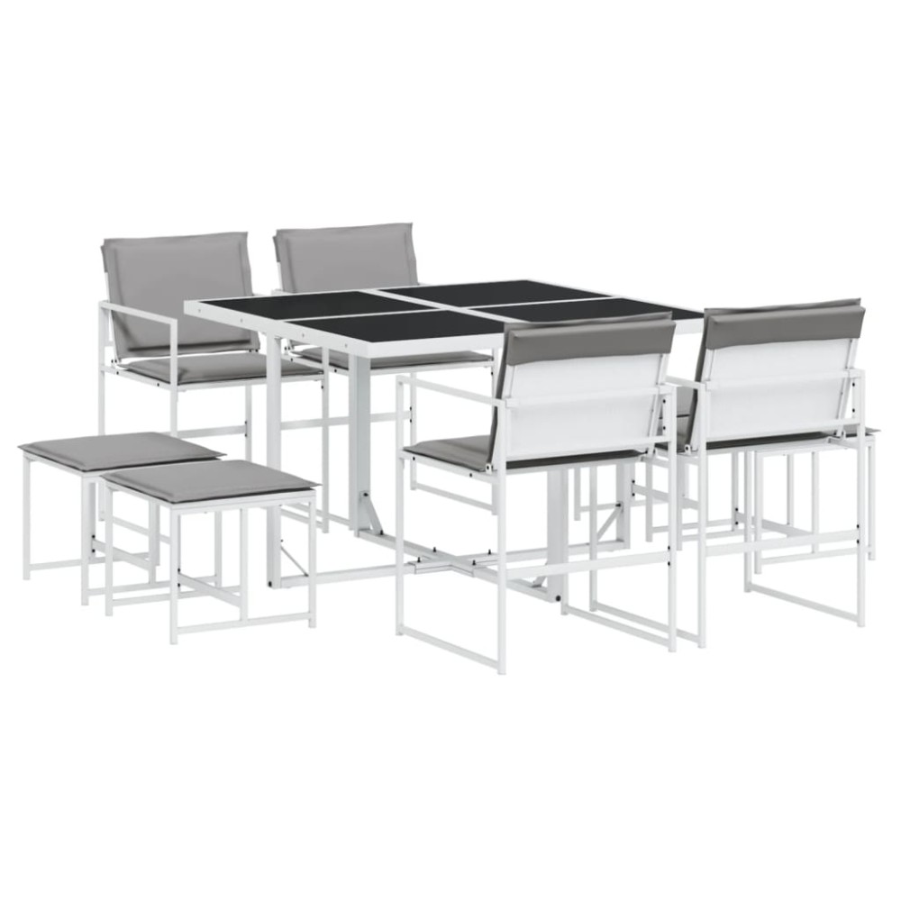 vidaXL Set mobilier de grădină, 9 piese, cu perne, alb, textilenă
