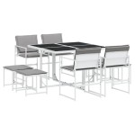 vidaXL Set mobilier de grădină, 9 piese, cu perne, alb, textilenă vidaXL Set mobilier de grădină, 9 piese, cu perne, alb, textilenă