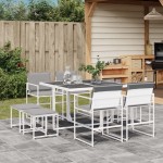 vidaXL Set mobilier de grădină, 9 piese, cu perne, alb, textilenă vidaXL Set mobilier de grădină, 9 piese, cu perne, alb, textilenă