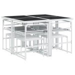 vidaXL Set mobilier de grădină, 9 piese, cu perne, alb, textilenă vidaXL Set mobilier de grădină, 9 piese, cu perne, alb, textilenă