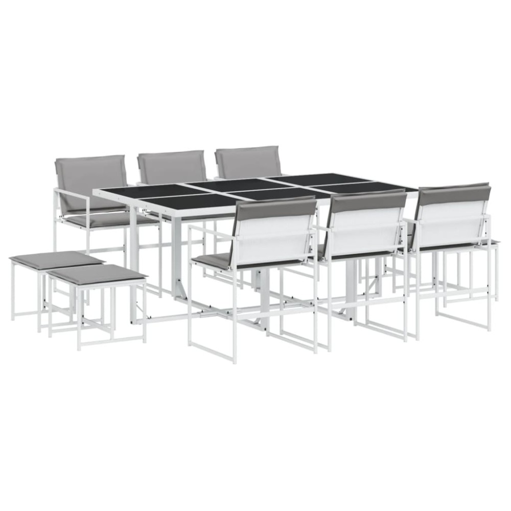 vidaXL Set mobilier de grădină, 11 piese, cu perne, alb, textilenă