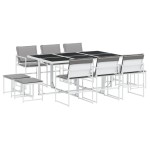 vidaXL Set mobilier de grădină, 11 piese, cu perne, alb, textilenă vidaXL Set mobilier de grădină, 11 piese, cu perne, alb, textilenă