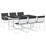 vidaXL Set mobilier de grădină, 7 piese, cu perne, alb, textilenă