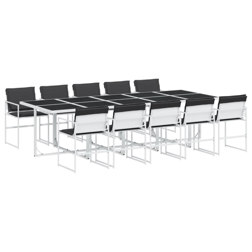 vidaXL Set mobilier de grădină, 11 piese, cu perne, alb, textilenă