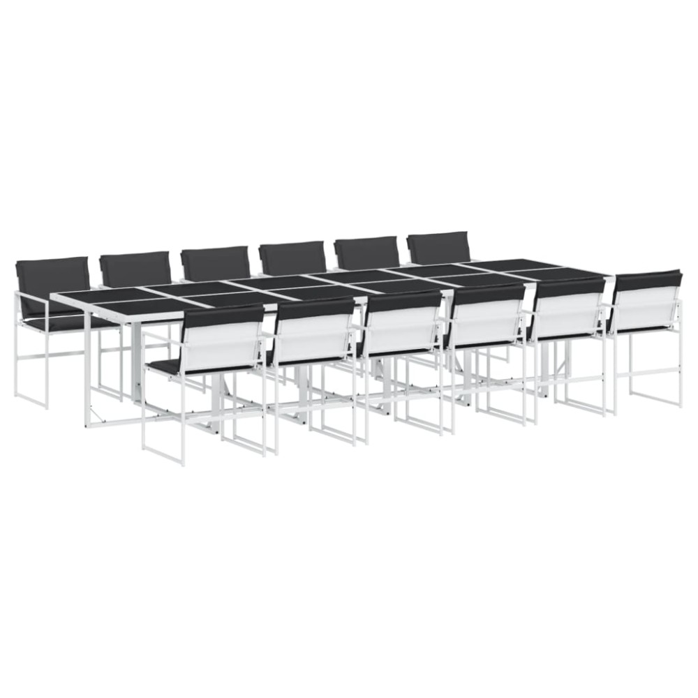 vidaXL Set mobilier de grădină, 13 piese, cu perne, alb, textilenă
