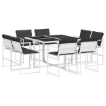 vidaXL Set mobilier de grădină, 9 piese, cu perne, alb, textilenă vidaXL Set mobilier de grădină, 9 piese, cu perne, alb, textilenă