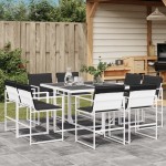 vidaXL Set mobilier de grădină, 9 piese, cu perne, alb, textilenă vidaXL Set mobilier de grădină, 9 piese, cu perne, alb, textilenă