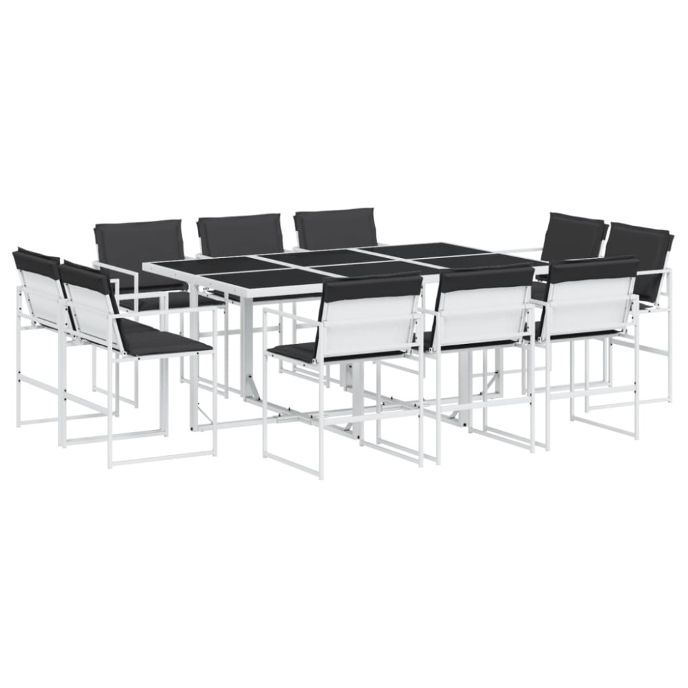 vidaXL Set mobilier de grădină, 11 piese, cu perne, alb, textilenă