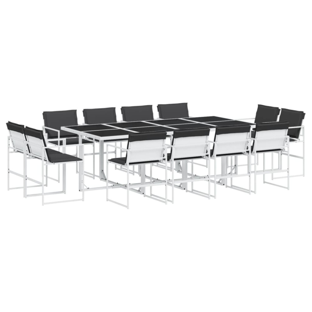 vidaXL Set mobilier de grădină, 13 piese, cu perne, alb, textilenă
