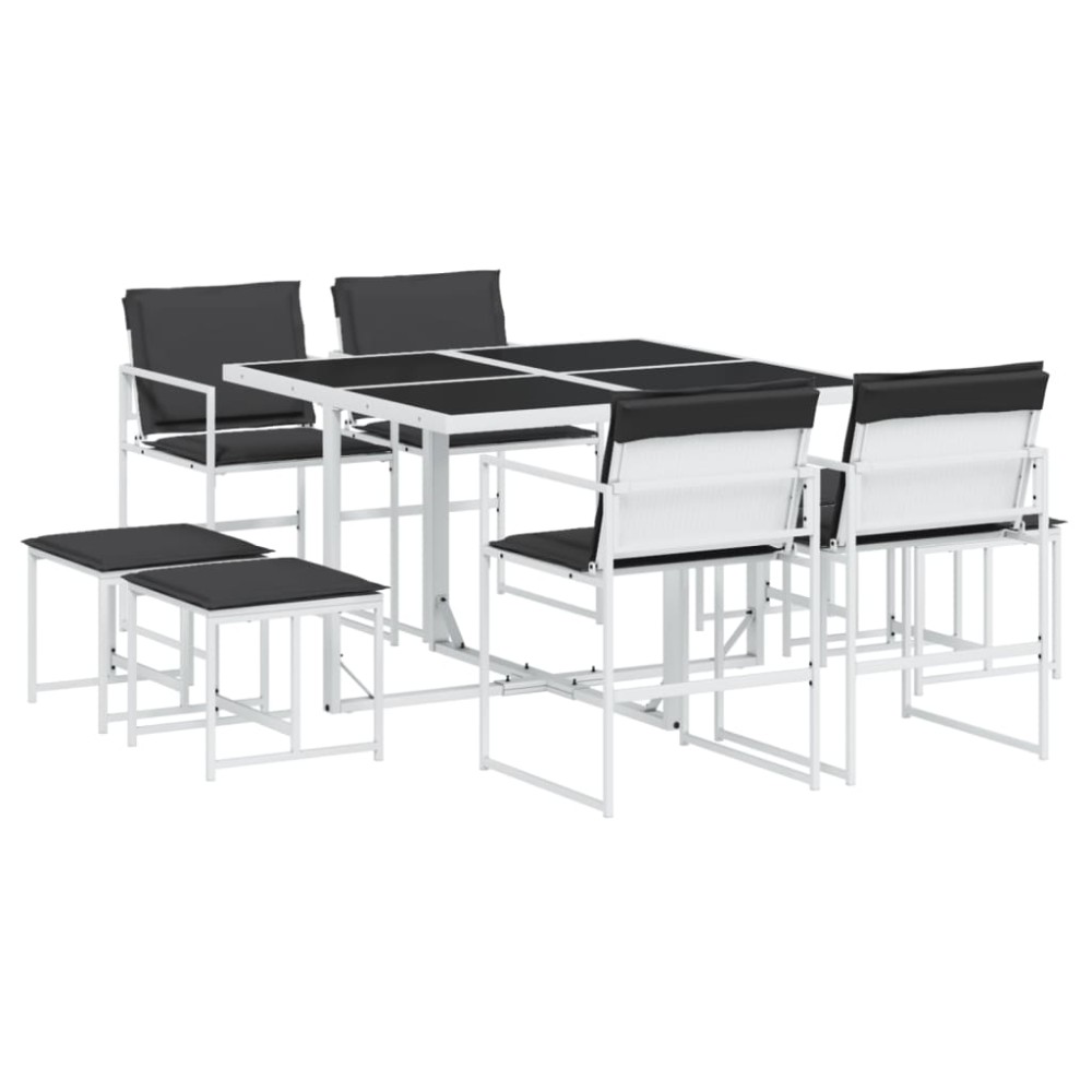 vidaXL Set mobilier de grădină, 9 piese, cu perne, alb, textilenă