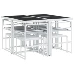 vidaXL Set mobilier de grădină, 9 piese, cu perne, alb, textilenă