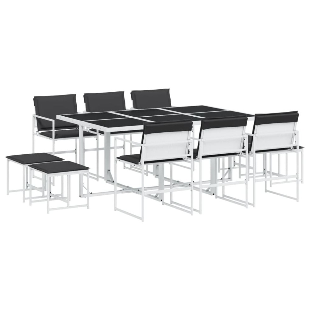 vidaXL Set mobilier de grădină, 11 piese, cu perne, alb, textilenă
