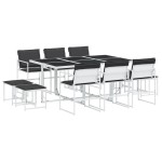 vidaXL Set mobilier de grădină, 11 piese, cu perne, alb, textilenă vidaXL Set mobilier de grădină, 11 piese, cu perne, alb, textilenă