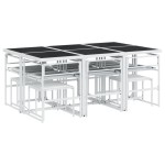 vidaXL Set mobilier de grădină, 11 piese, cu perne, alb, textilenă vidaXL Set mobilier de grădină, 11 piese, cu perne, alb, textilenă